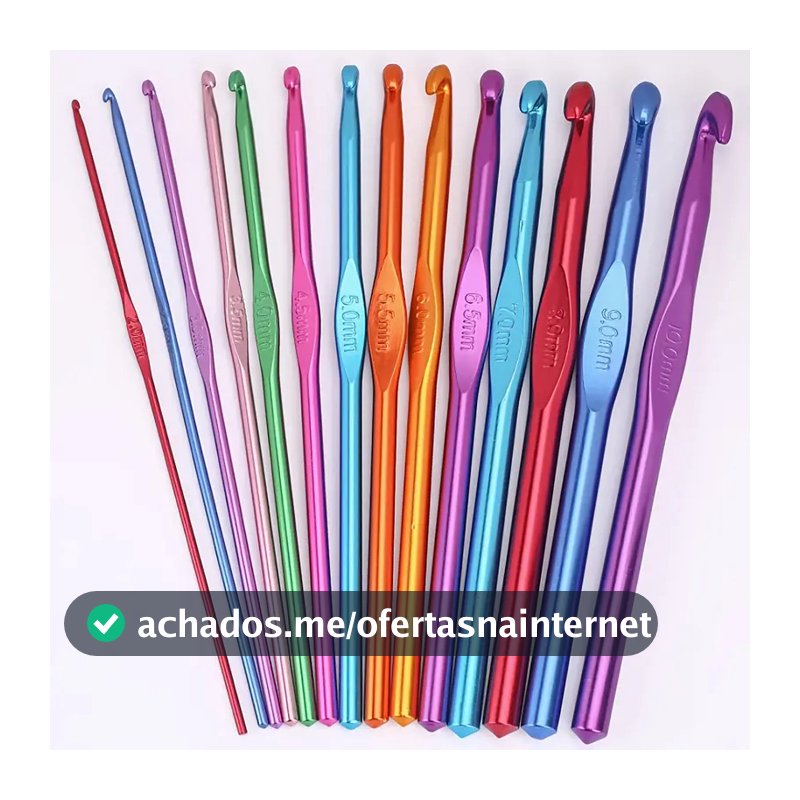 kit 14 peças De Ferramentas De Agulhas colorido Crochê de Tricô Alumínio para Fio Ponto Cruz Manual