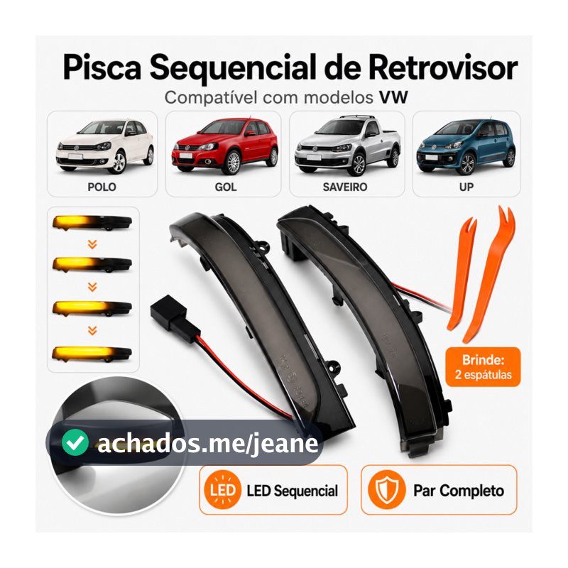 Par Pisca Seta Sequencial LED Retrovisor Gol G6 G7 2013 a 2018 Saveiro Voyage Fumê Cristal - Não Serve no Gol G5