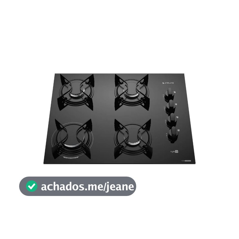 Fogão Cooktop 4 Bocas Mesa Vidro Atlas Agile Up Preto Bivolt