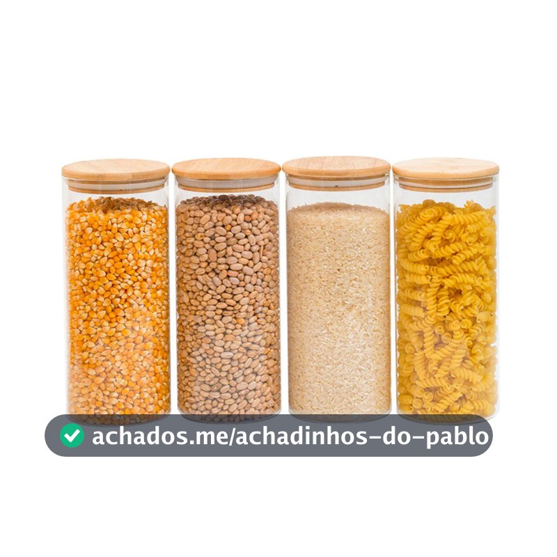 kit 4 potes de vidro 1650ml tampa de bambu herméticos - Tud