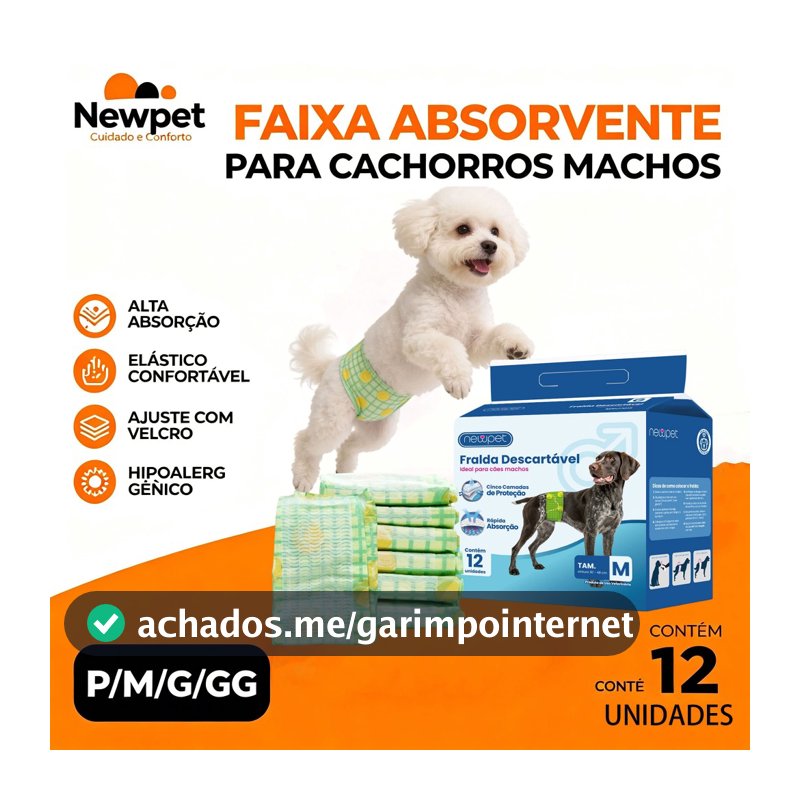 Newpet Fralda Higiênica Descartável Pet para Cachorro Macho Dog's Care P M G GG - Vários Tamanhos