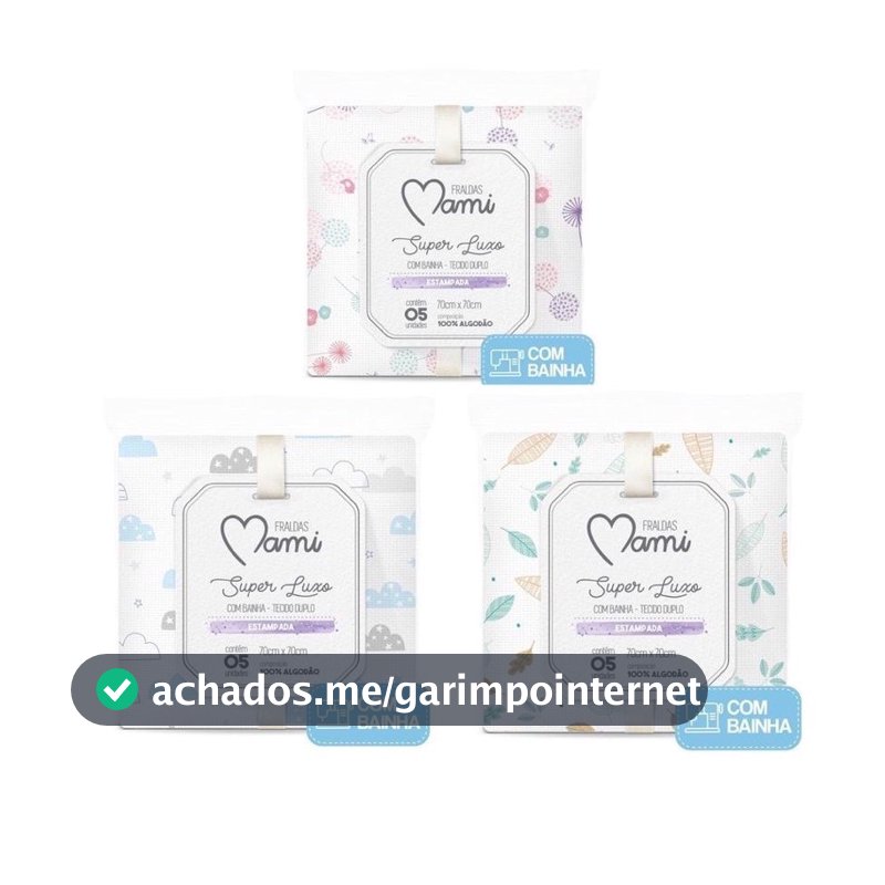 Fralda Com Bainha Tecido Duplo Super Luxo 100% Algodão 70x70cm Mami c/ 5 Unidades