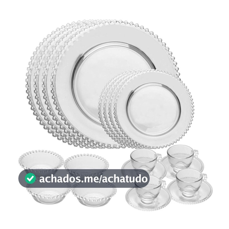 Aparelho de Jantar Wolff Pearl Cristal 20 Peças Jogo de Pratos e Louças 4 Pessoas Mesa Posta Receber Convidados Presente
