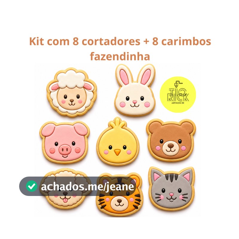 kit com 8 cortador de Biscoito tema fazendinha com marcador, para biscoito pasta americana, biscuit, massinha, lembrança