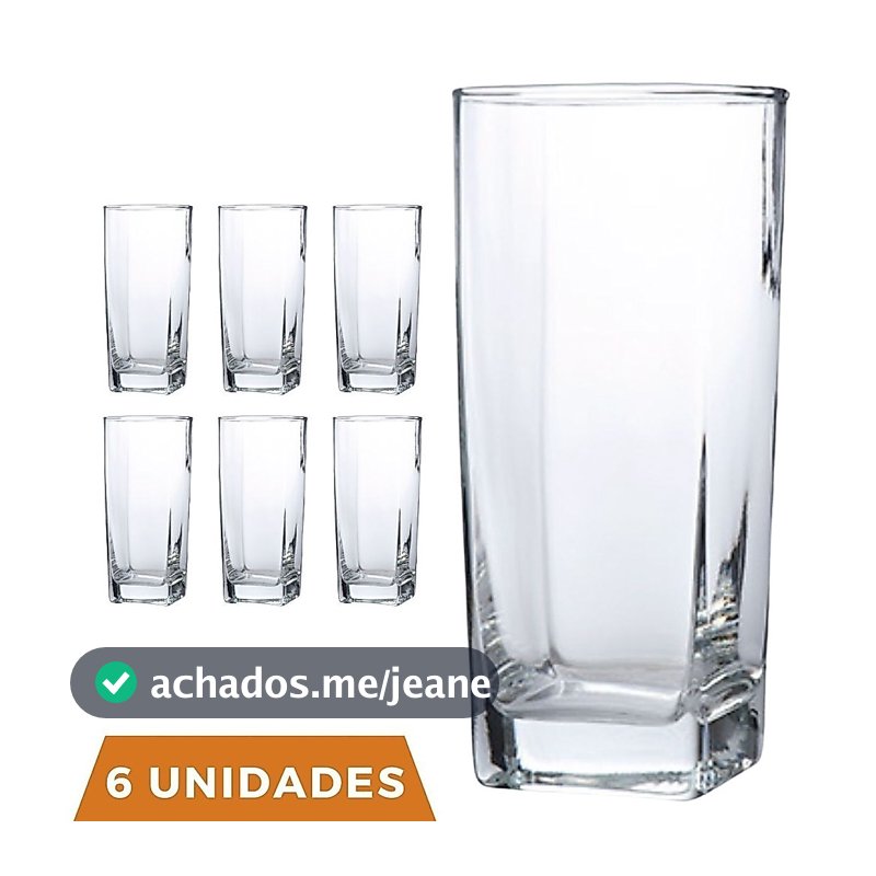 Copo Vidro 320ml Quadrado BALI Jogo com Transparente Luxo