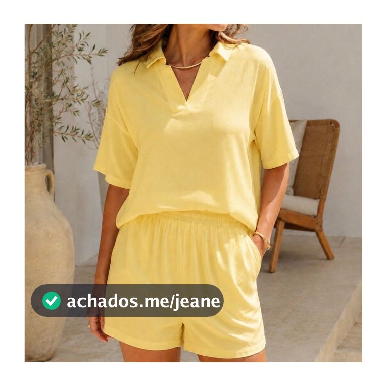 Conjunto Feminino com Blusa Gola Polo e Shorts Soltinhos, Casual, Leve e Confortável para o Verão