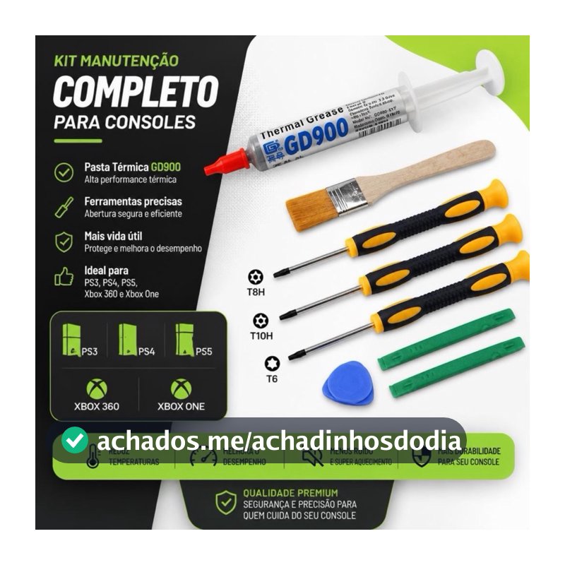 Kit Chaves Torx Limpeza e Manutenção PS3 PS4 PS5 XBOX ONE 360 + Pasta Térmica Prata GD900 7g Original GD Brand