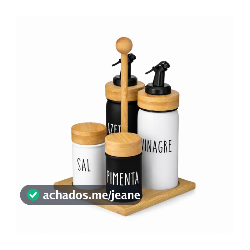 Galheteiro 5 Peças Com Suporte Bambu Saleiro Pimenteiro Doha
