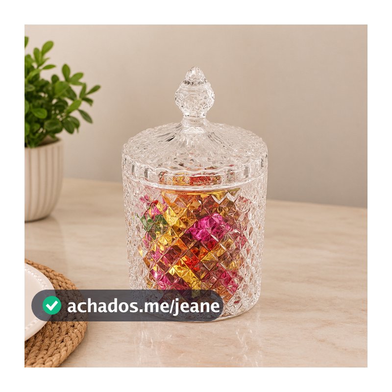 Potiche Decorativo de Cristal com Tampa Litt 13,5cm Wolff para Doces Joias Acessórios Decoração Mesa Aparador Elegante