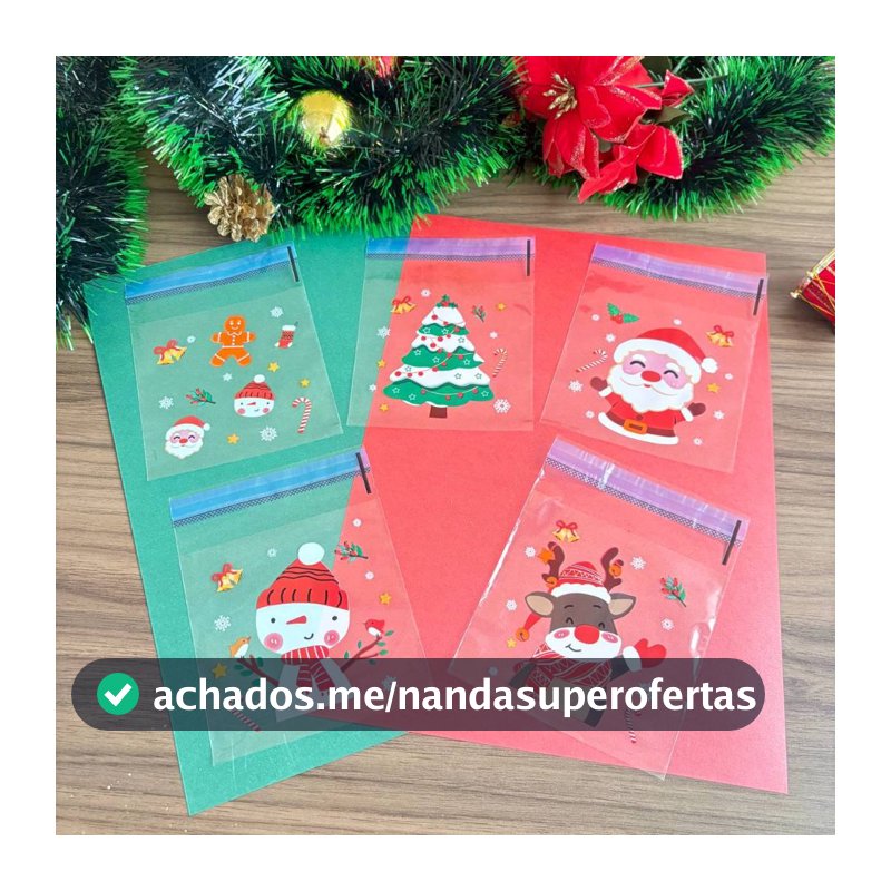 Saquinho de Natal pacote 50Un | Embalagem Presente Lembrancinha | Enfeite de Festa Natalina 10x10cm