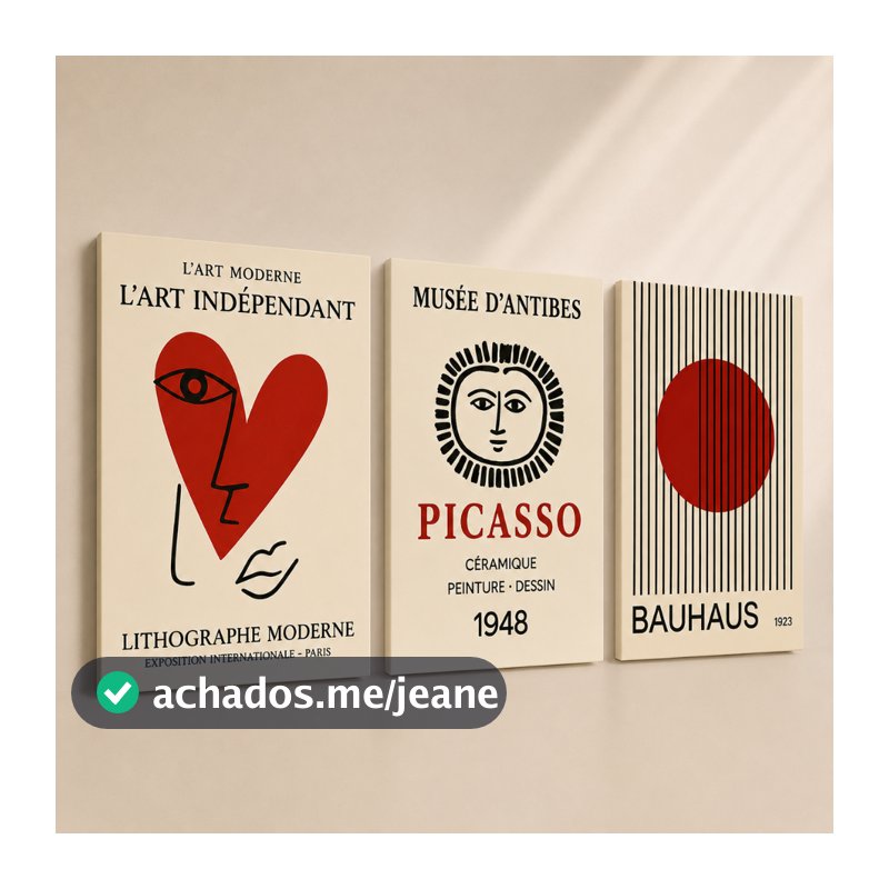 Kit 3 Quadros Decorativos MDF Abstrato Retrô Minimalista Bauhaus Picasso Sala Quarto Escritório