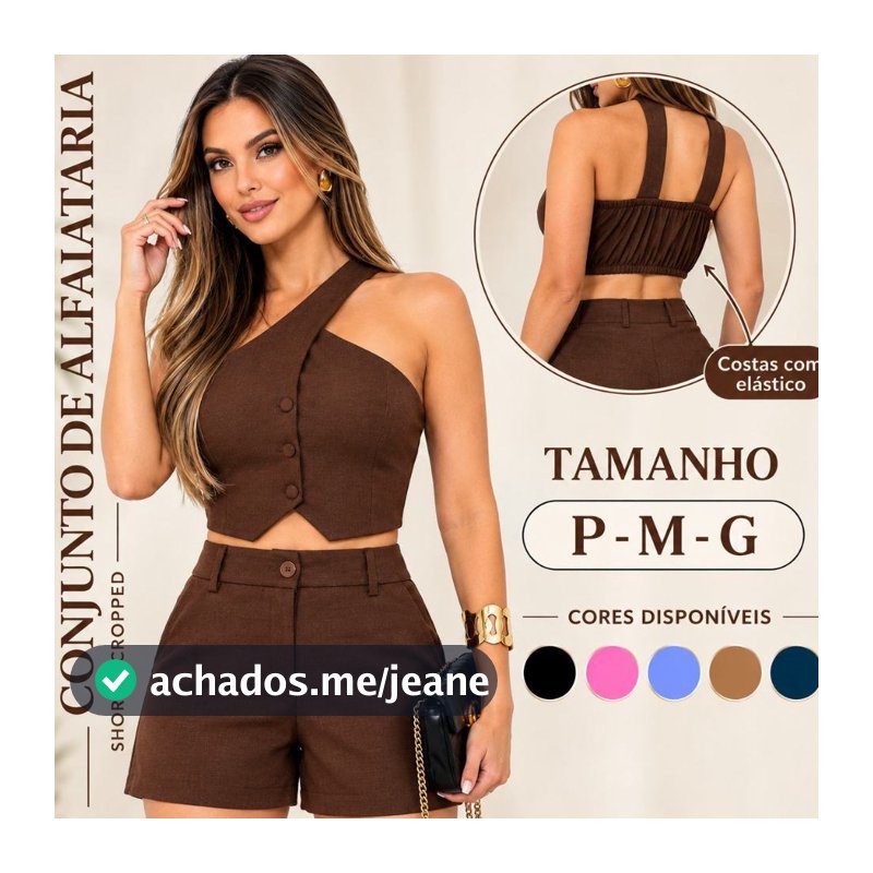 Conjunto Feminino Alfaiataria Premium Social Cropped Short Elegante Estiloso Casual Festa Verão 2026