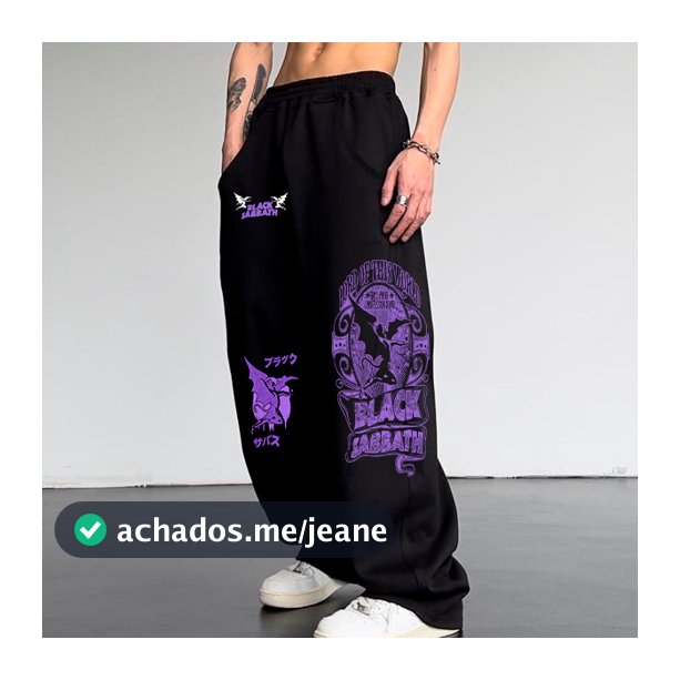 Calça Baggy Balão Wide Leg Streetwear Unissex Banda De Rock Heavy Metal Black Sabbath Aesthetic Punk