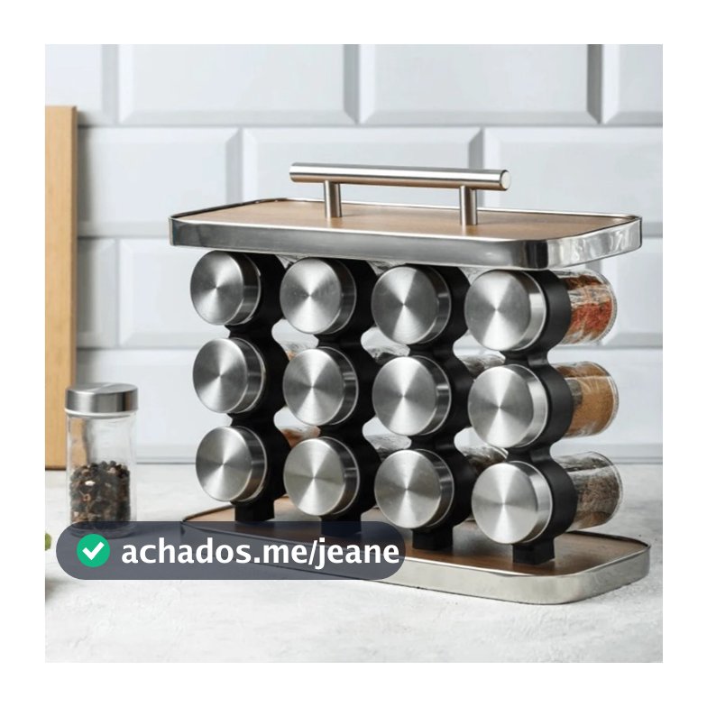 Porta Tempero de Aço Inox com 12 Potes de Vidro + Suporte - VERTICAL