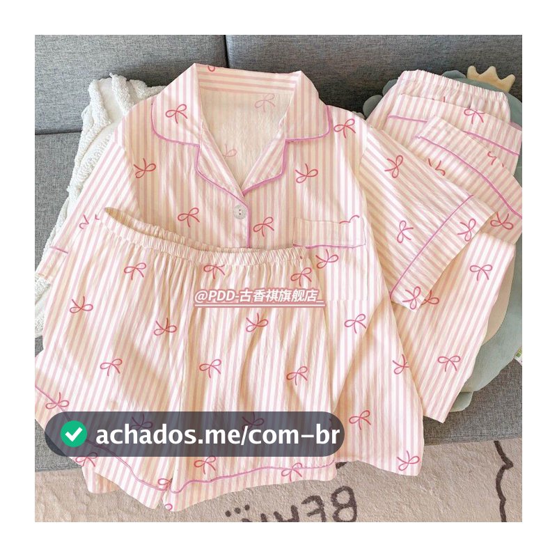 Conjunto De Três Peças De Verão : Pijama Fino Em Nuvem Para Mulheres , Lindo E Doce , Nó De Borboleta , Roupa De Casa