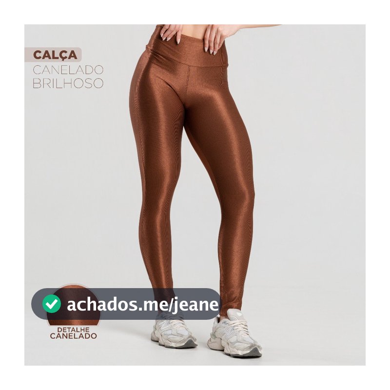 Calça Legging Fitness Feminina – Canelada Cintura Alta Modeladora com Brilho