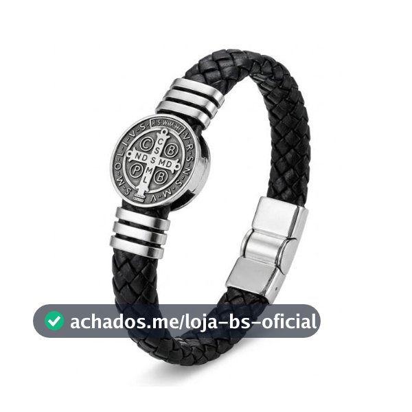 Pulseira Bracelete Masculino Couro São Bento com imã indução pra fechar