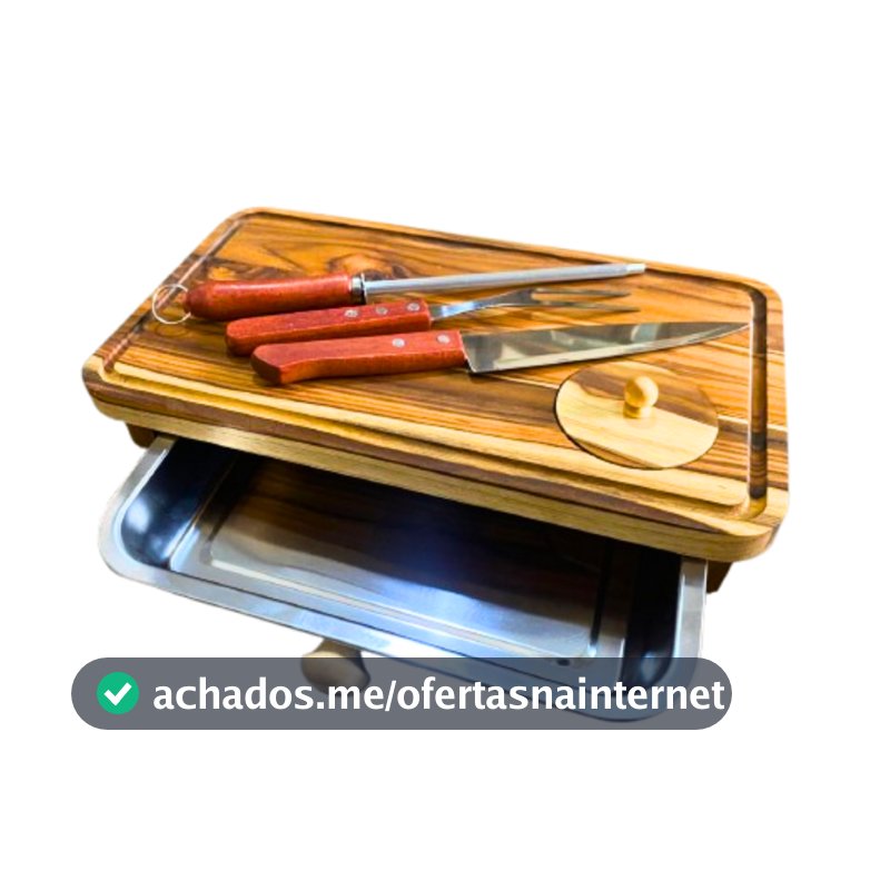 Kit Tábua Churrasco Corte Carne Gaveta Madeira Térmica Inteligente Com Faca E Garfo Em Aço inox
