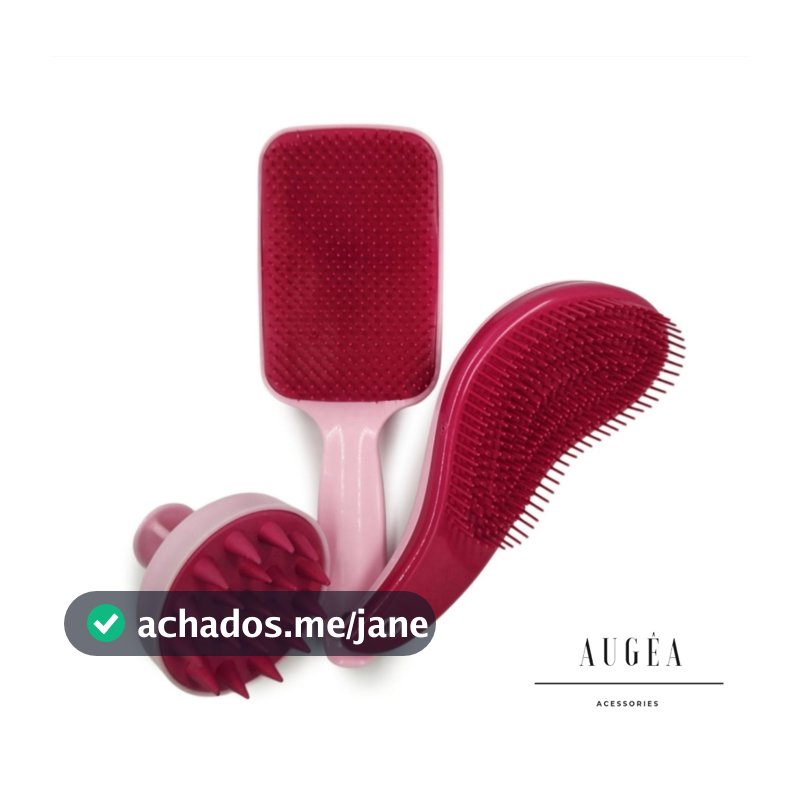 Kit Escovas TRIO Raquete Flex, Escova Mágica e Escova Massageadora Capilar de Silicone