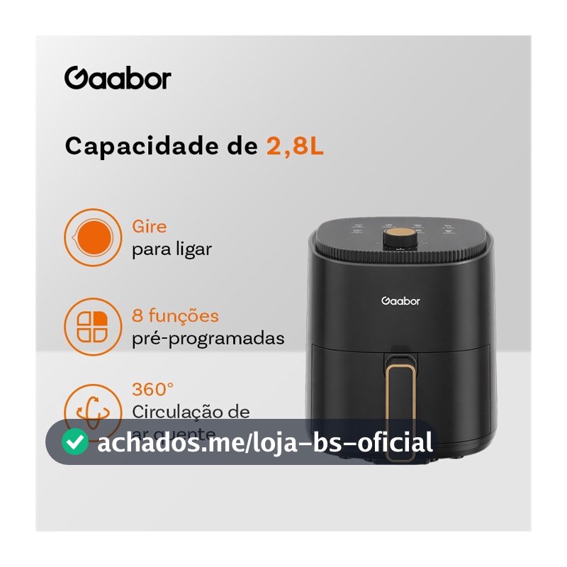 Gaabor Air Fryer 2.8L Circulacao Ar 360° Cozimento Uniforme Timer Antiaderente AF-35M02A