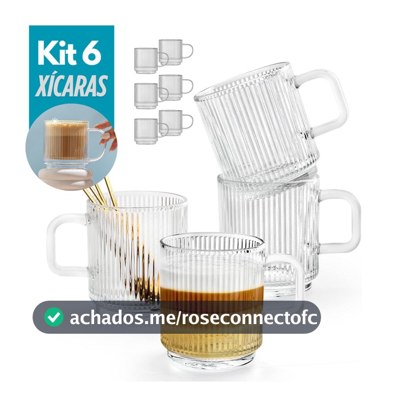 Conjunto 6 Canecas de Vidro Caneladas Xícaras Resistentes Textura Canelado Café