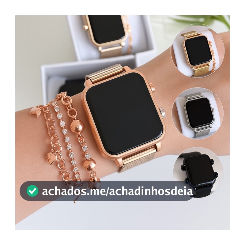 Relógio Digital Led De Pulso Feminino Quadrado Com Pulseira Presente Maes
