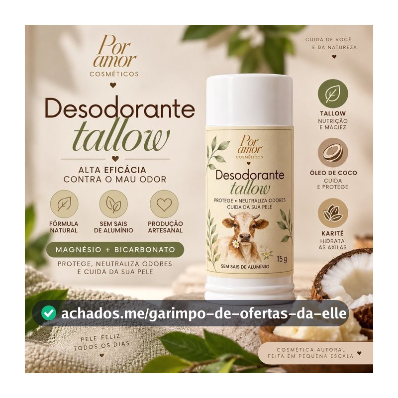 Desodorante Natural Stick Tallow Sebo Bovino Bicarbonato 15g