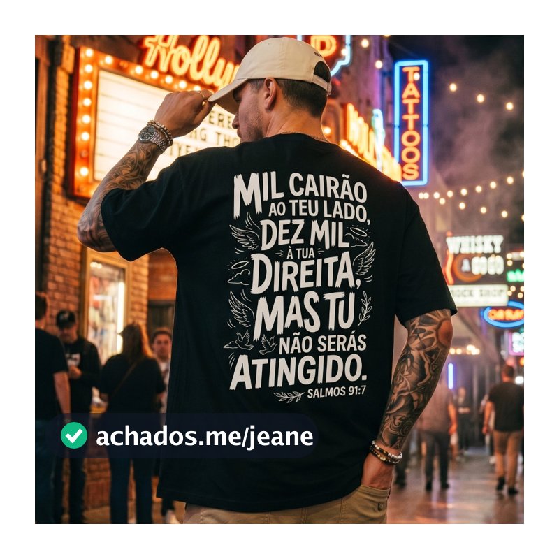 Camiseta Cristã Salmos 91 100% Algodão Streetwear Gospel Camisa Deus Premium Tshirt Gringa Unissex Oversize