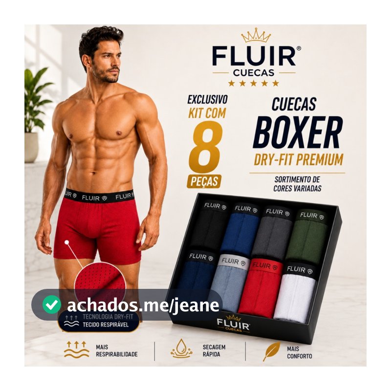 Kit Boxer Dry Fit Cuecas Box com Forro de Algodão Cueca Furadinha 8 Peças
