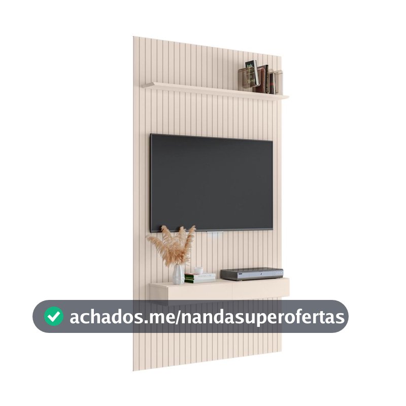 Painel para TV até 55 Polegadas 1,39x2,40m Ripado com Nicho Arbo Off White EDN