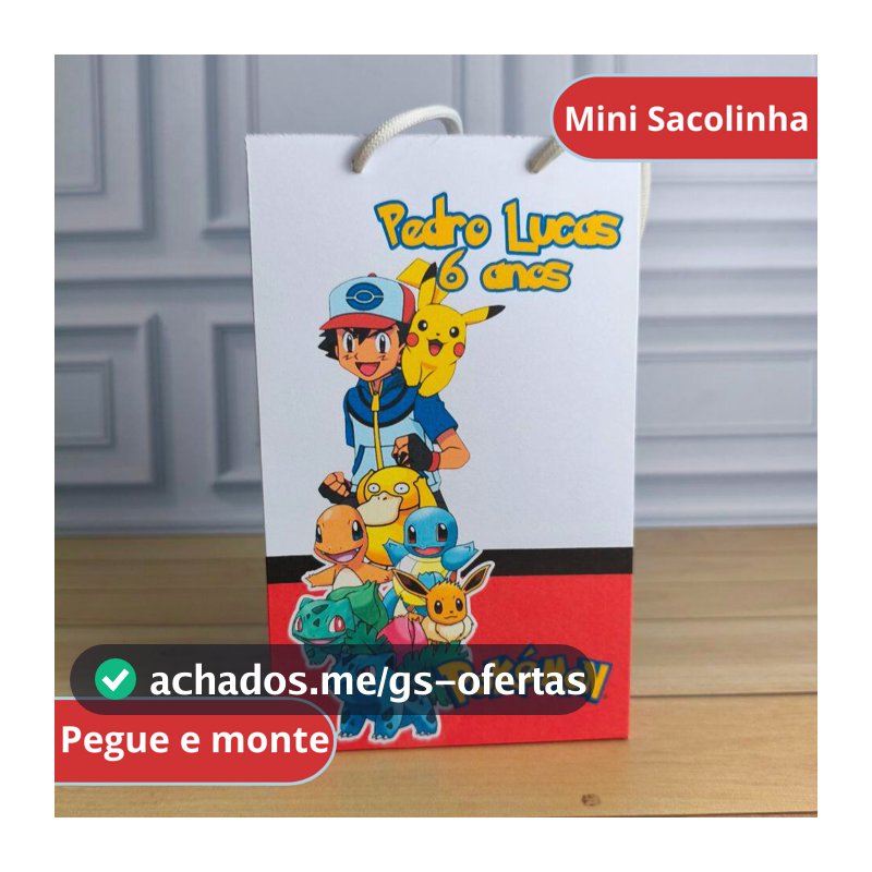 Mini Sacola Surpresa POKEMON -  Lembrancinha Personalizada - Festa Infantil - Pegue e Monte