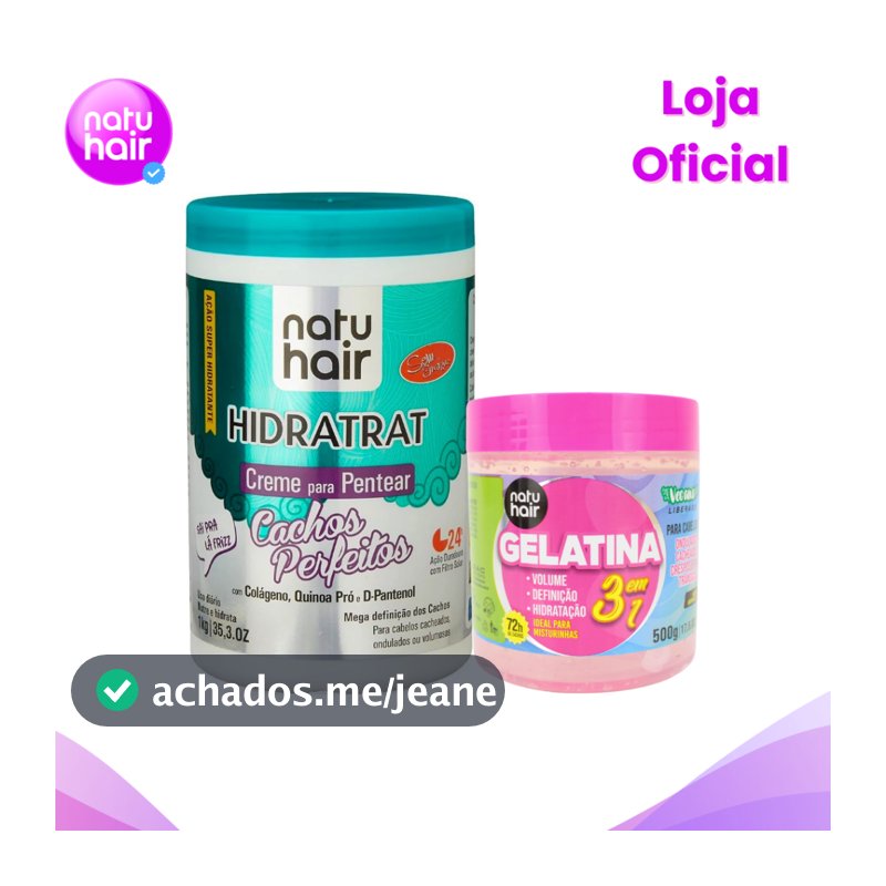 Kit Creme para Pentear Cachos Perfeitos 1kg +  Gelatina 3 em 1 Modeladora de Cachos Natuhair 500g