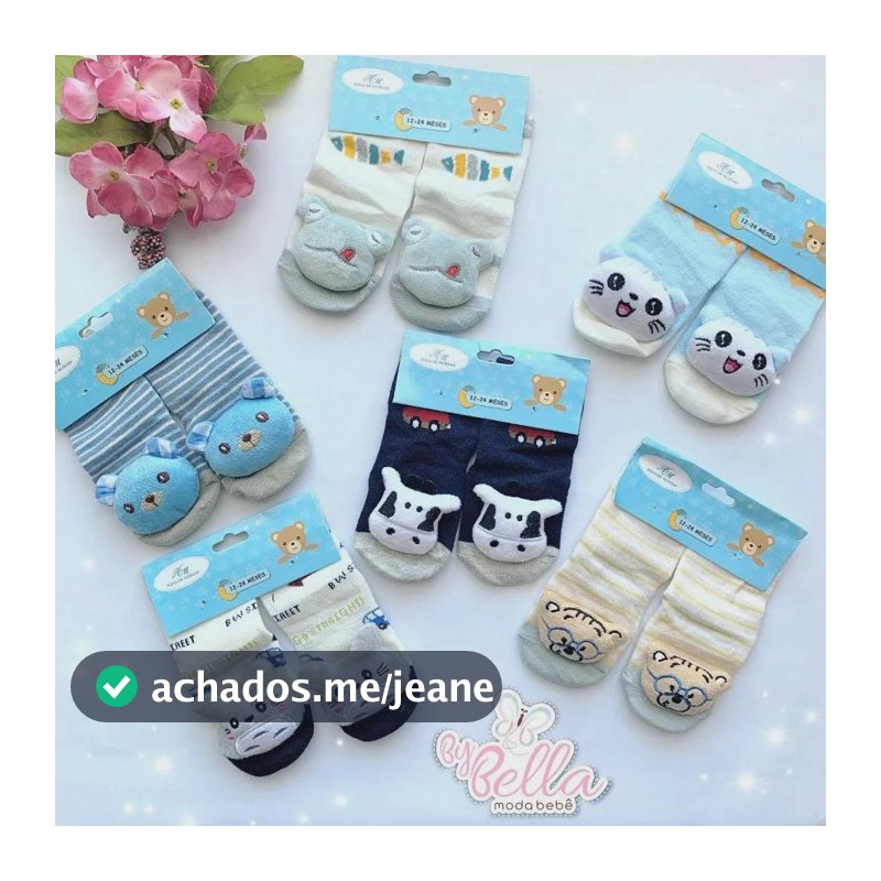 kit Ate 6 pares Meia de Bebe meias Com sinos dê Bichinho