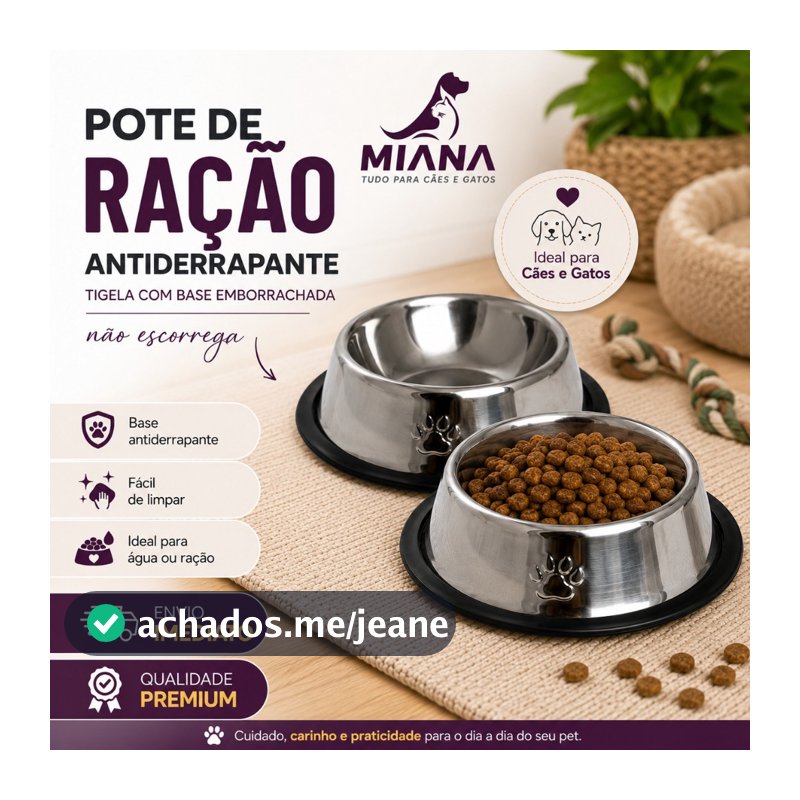 Kit 2 Pote de Ração Comedor Aço Inox com BASE DE BORRACHA Inox Cachorro Gato Pets Comedouro