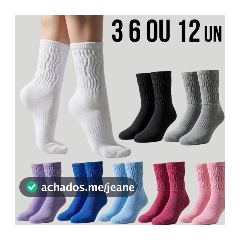 Kit 3 6 ou 12 Pares de Meias Feminina Aeróbica Fitness para Academia em Algodão Macias - Promoção !
