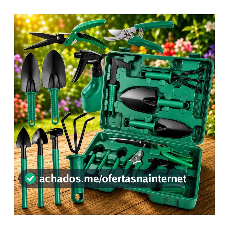 Kit Para Jardinagem Jardim Jogo Ferramentas Grama Corta Galhos Maleta Pás Poda 10 Peças Com Maleta Promoção