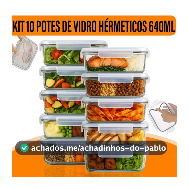 Kit Potes 640ml Marmita Vidro Yab Hermético Tampa Vedada Alimentos Freezer Borossilicato 2/3/5/10 pc