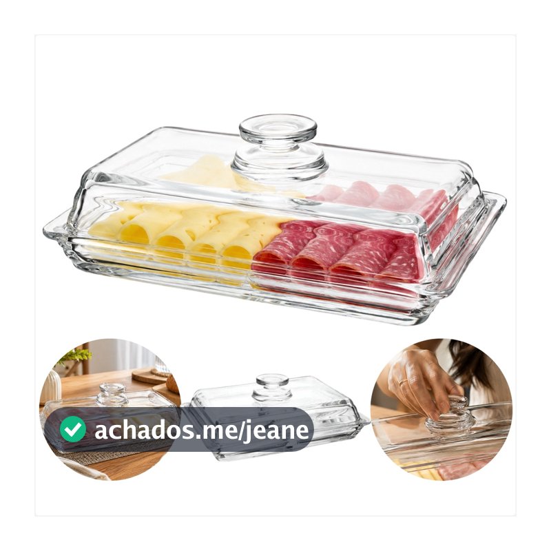 Porta Queijo E Frios De Vidro 20cm Com Tampa Transparente Bandeja Para Mesa Posta E Café Da Manhã