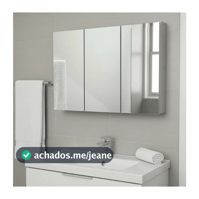 Espelho 90cm para Banheiro Armário MDF 15mm 3 Portas - Fundo Eucatex -3 Portas - MONTADO