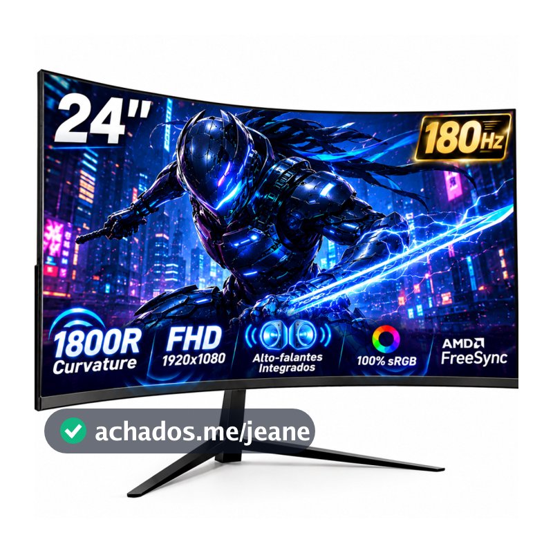 Curvo Monitor Gamer 24" IPS Full HD 180Hz 1ms Adaptive Sync Alto-FalanteIntegrado, HDMI/DP, VESA Tela Ultrafina