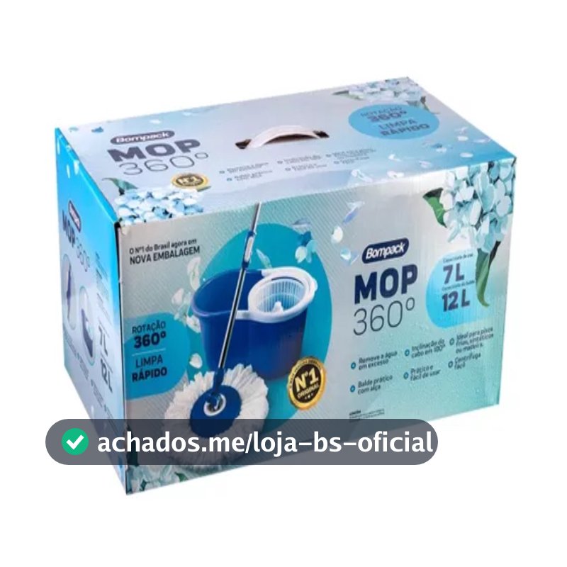 Balde Mop 12 Litros Bompack 360° Esfregão Para Limpeza