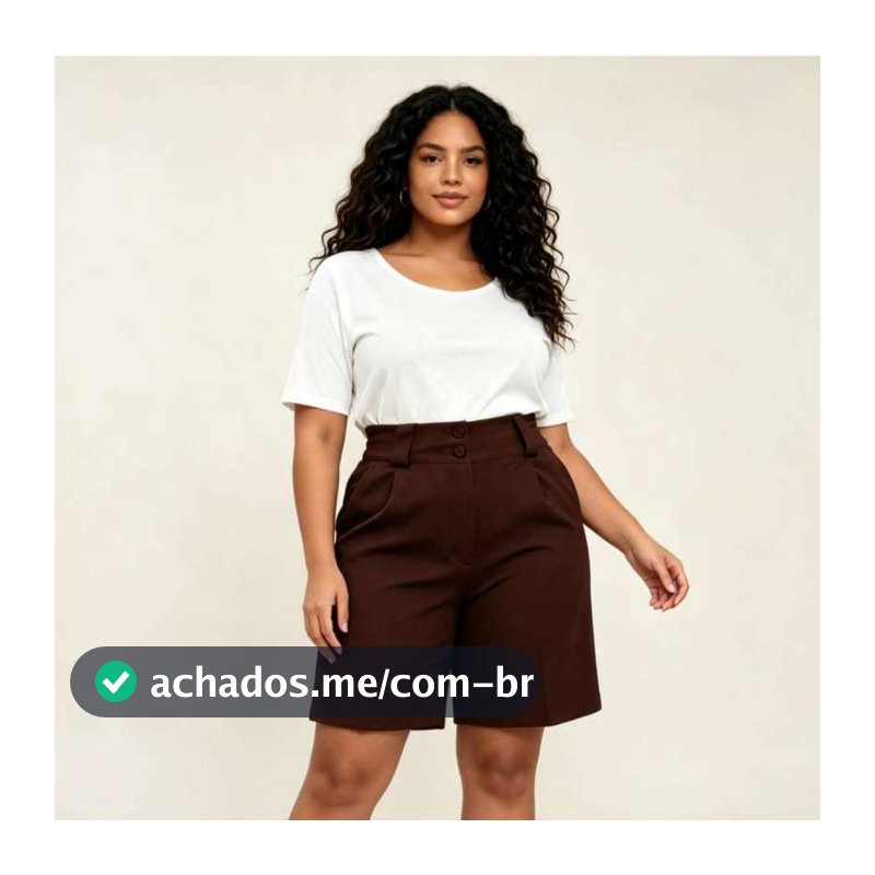 Short Feminino Plus Size Alfaiataria – Cintura Alta com Zíper, Elástico e BolsosGG G1 G2 G3