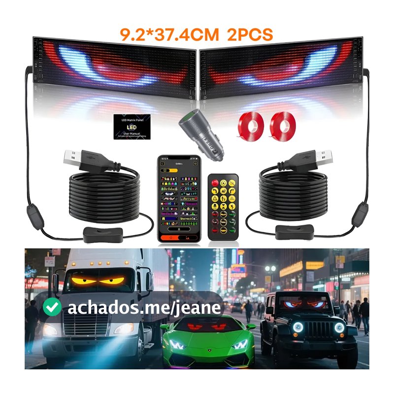 1-2 PCS Devils Eye LED Tela De Luz Pára-Brisa Carro USB Plug-in DIY Controle Aplicativo Rolagem Flexível Exibição 1259