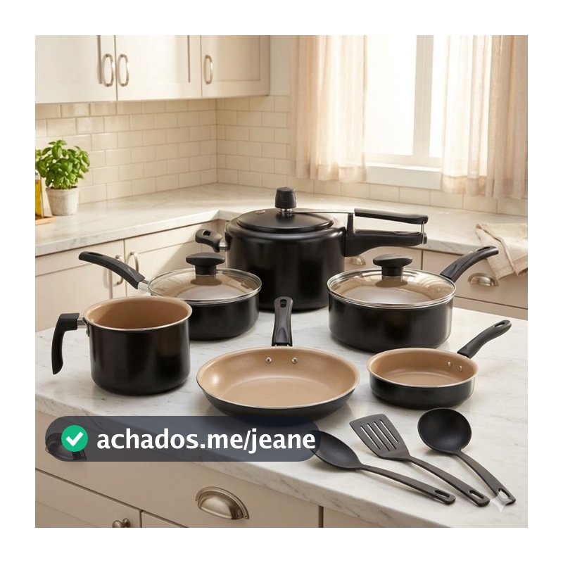 Jogo de Panelas 9 Peças Panela de Pressão 2L Conjunto Kit Teflon Antiaderente Frigideira Caçarola