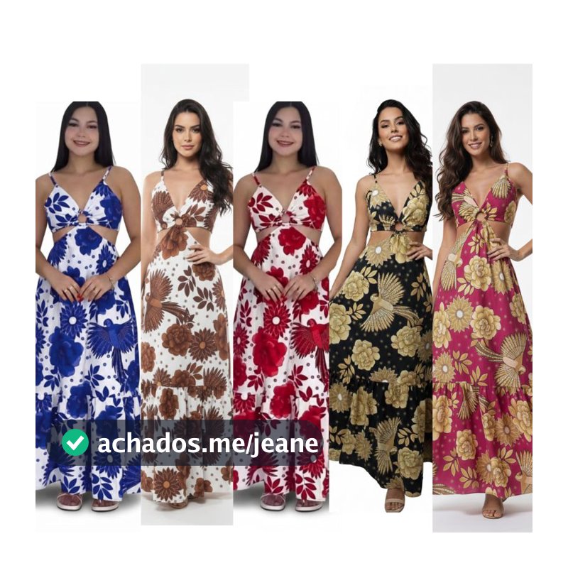 Vestido Longo Cut-Out Floral com Nó Frontal e Alças Finas Amarração nas Costas com Bojo