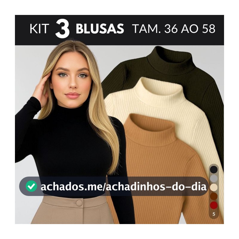 KIT 3 Blusa Termica Feminina Blusa De Frio Feminina Blusa Gola Alta Feminino Blusas Cacharrel