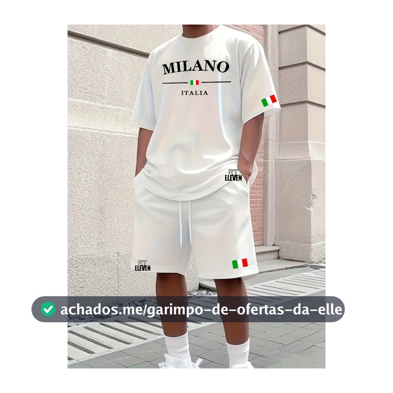 Conjunto Camiseta + Short Moletom Estampado Milano Itália Street Camiseta Malha Linha Premium + Short Mauricinho