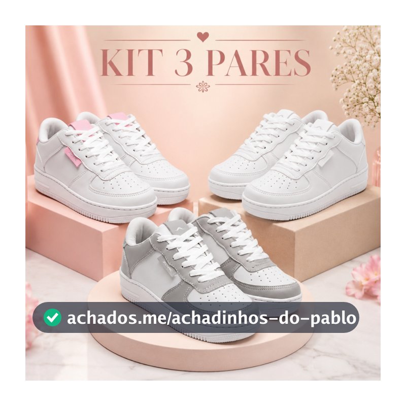 3 Pares Tênis Feminino Macio Ultraleve Street Style Para Visuais Casuais e Modernos