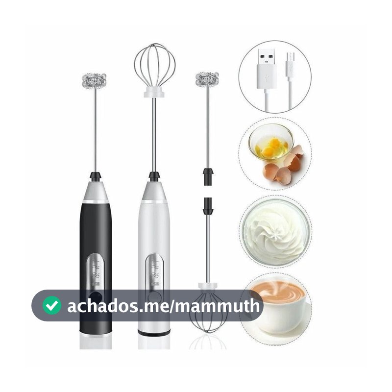 Batedor Misturador Mixer Elétrico para Bebidas Leite Café Clara de Ovo 2 em 1