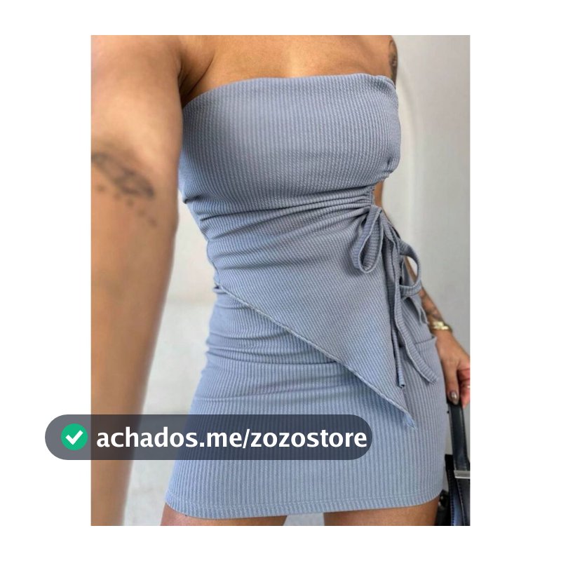 Conjunto Top Cropped tomara que caia franzido ajuste + saia Midi mini dapreada canelado Gringa